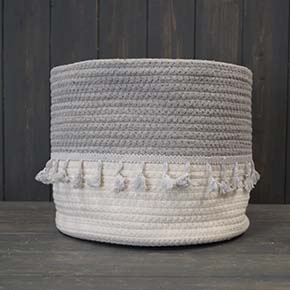 Large Cotton Basket with Grey Top Cream Base (23.5cm) detail page